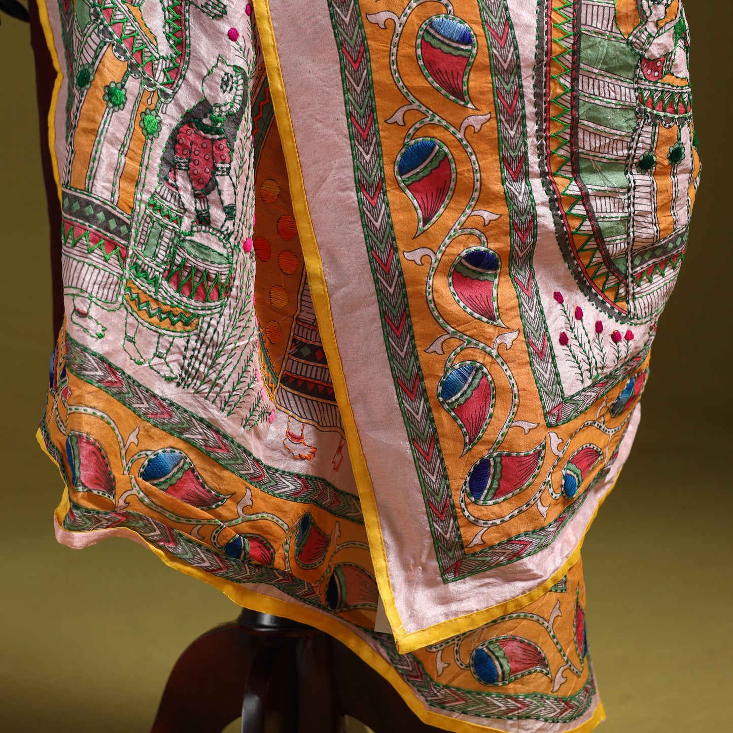 Ranihati madhubani chapa work chanderi silk hand embroidery
