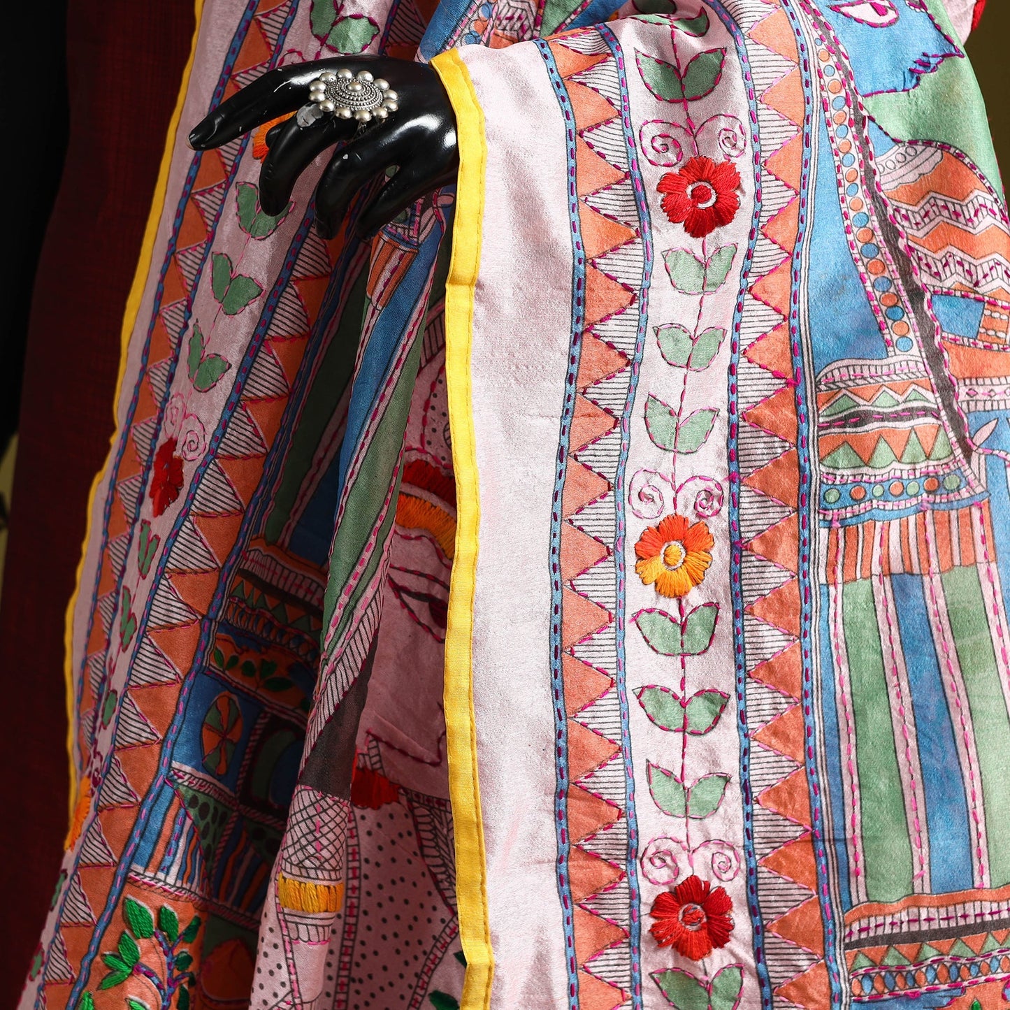 Ranihati madhubani chapa work chanderi silk hand embroidery
