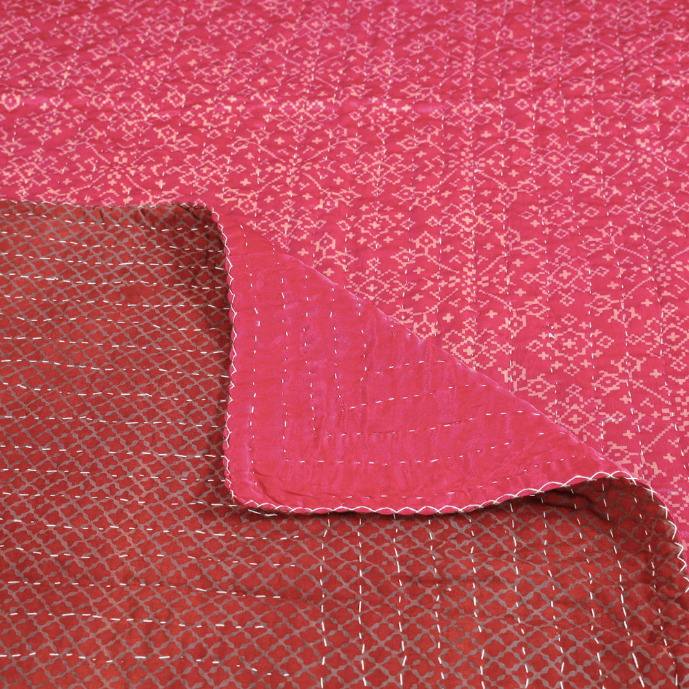  Reversible Ajrakh Patch & Tagai Work Mashru Silk Single Bed Cover / Quilt 