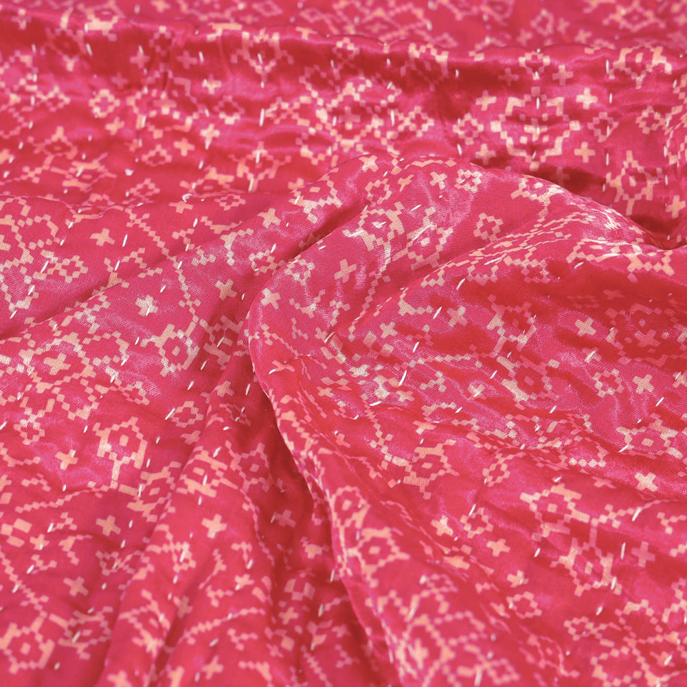  Reversible Ajrakh Patch & Tagai Work Mashru Silk Single Bed Cover / Quilt 