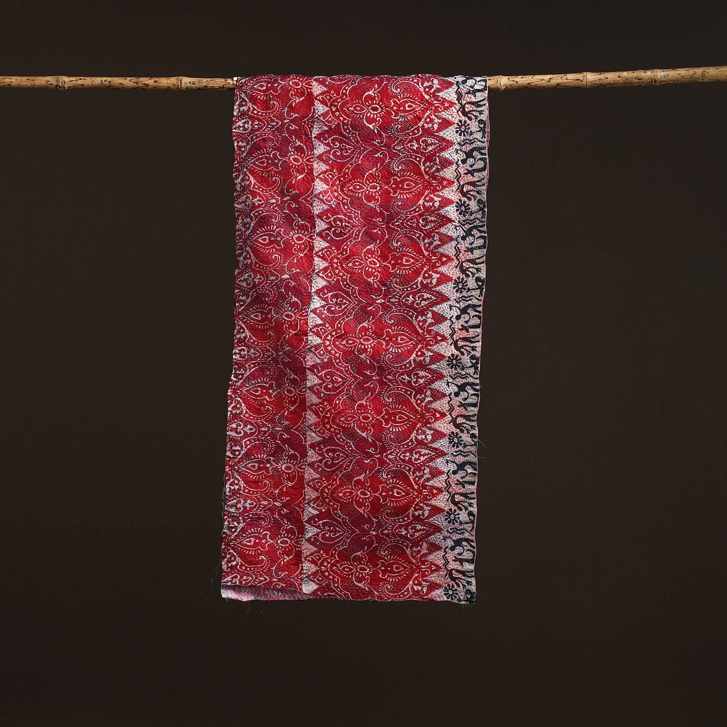 Pink - reversible silk bengal hand kantha stitch stole 136