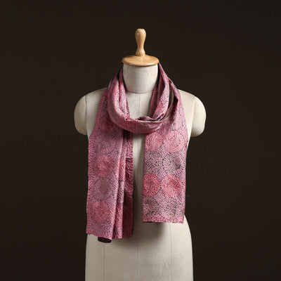 Pink - reversible silk bengal hand kantha stitch stole 169