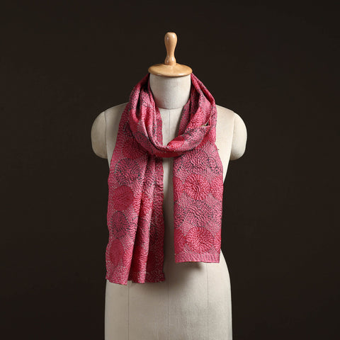 Pink - reversible silk bengal hand kantha stitch stole 175
