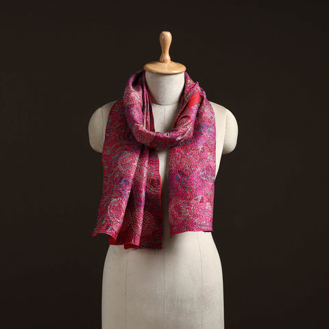 Pink - reversible silk bengal hand kantha stitch stole 193