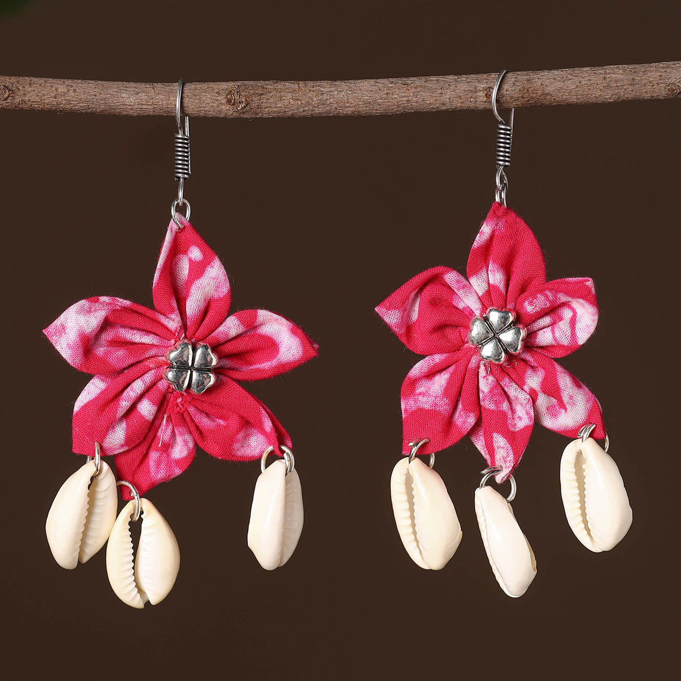 Pink - riya fabart phool kali shell earrings - handcrafted