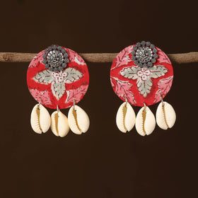 Pink - ruchi fabart shell work earrings - handcrafted