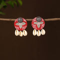 Pink - ruchi fabart shell work earrings - handcrafted