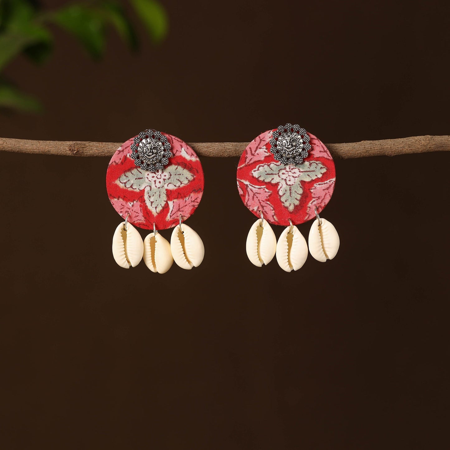 Pink - ruchi fabart shell work earrings - handcrafted