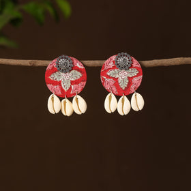 Pink - ruchi fabart shell work earrings - handcrafted