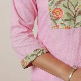 Buy Running Stitch Cotton Straight Kurta with Sanganeri Patchwork 01 Online at iTokri.com