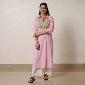 Buy Running Stitch Cotton Straight Kurta with Sanganeri Patchwork 01 Online at iTokri.com