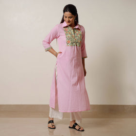 Buy Running Stitch Cotton Straight Kurta with Sanganeri Patchwork 01 Online at iTokri.com