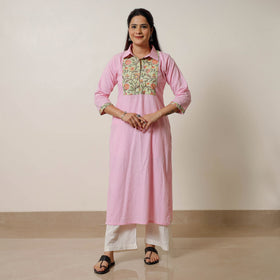 Buy Running Stitch Cotton Straight Kurta with Sanganeri Patchwork 01 Online at iTokri.com