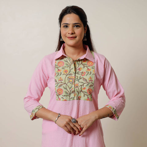 Buy Running Stitch Cotton Straight Kurta with Sanganeri Patchwork 01 Online at iTokri.com
