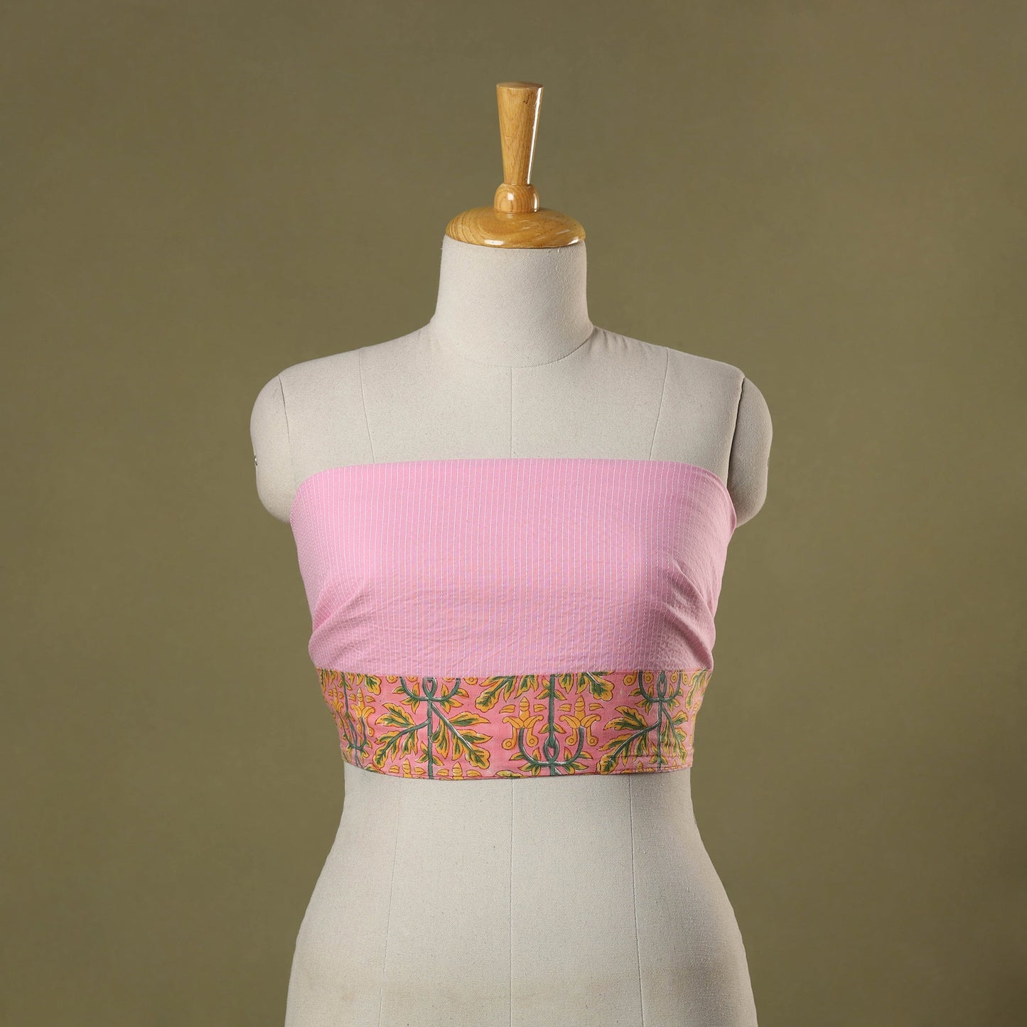 Pink Running Stitch Plain Cotton Blouse Piece