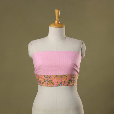 Pink Running Stitch Plain Cotton Blouse Piece