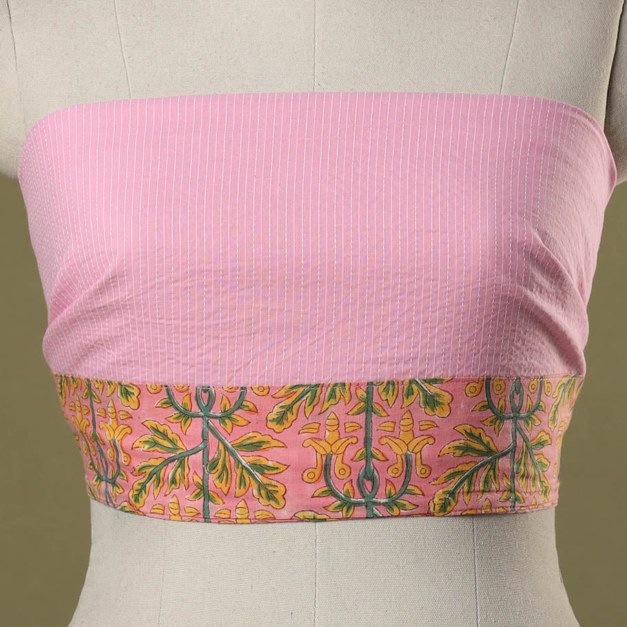 Pink Running Stitch Plain Cotton Blouse Piece