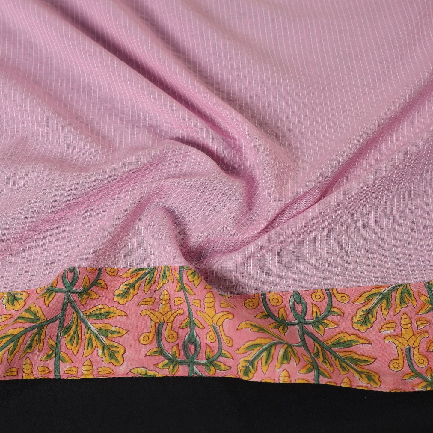 Pink Running Stitch Plain Cotton Blouse Piece