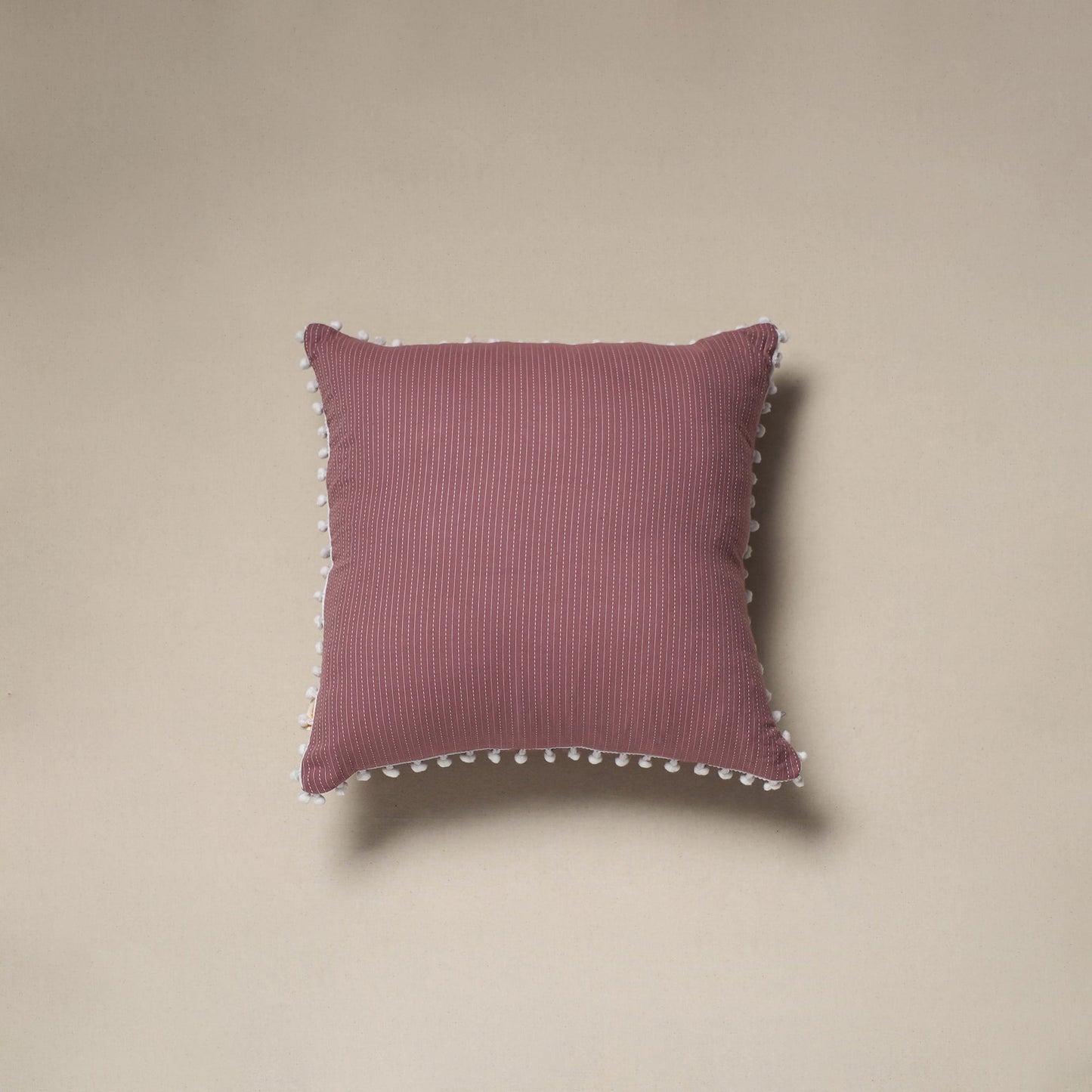 Running stitch plain cotton cushion cover 01 - handcrafted