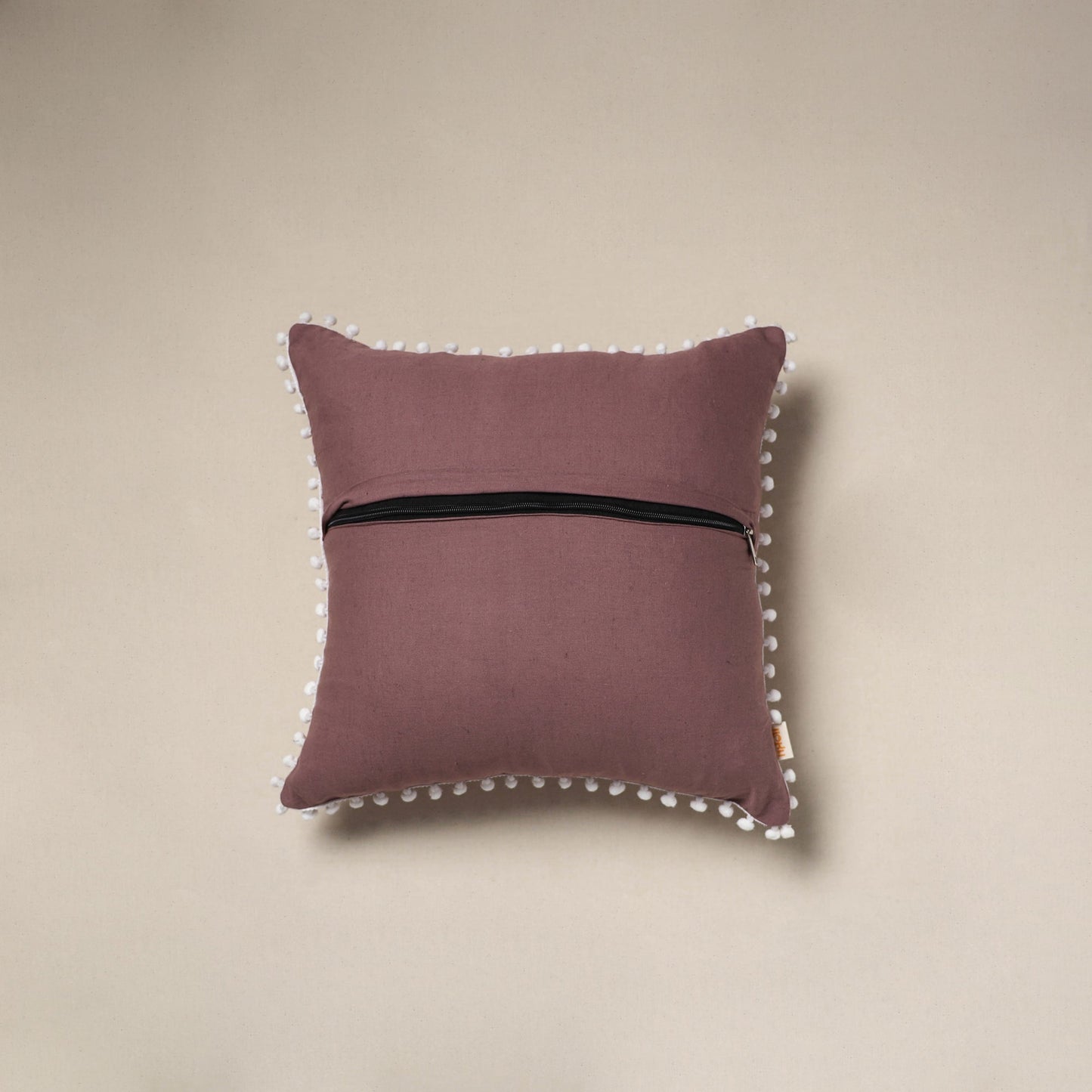 Running stitch plain cotton cushion cover 01 - handcrafted