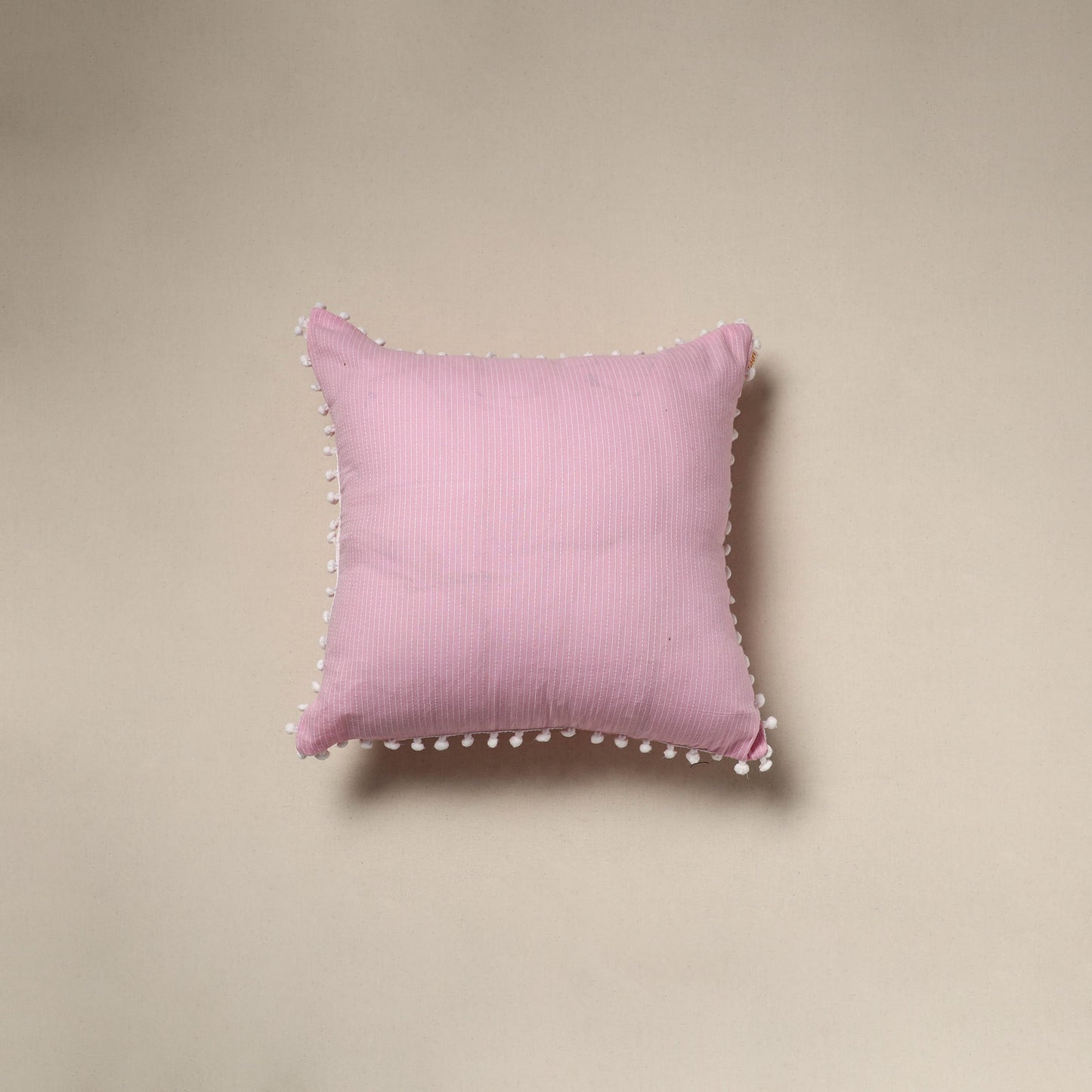 Running stitch plain cotton cushion cover 05 - handcrafted