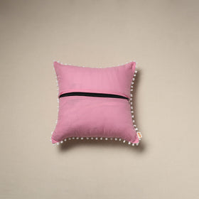 Running stitch plain cotton cushion cover 05 - handcrafted