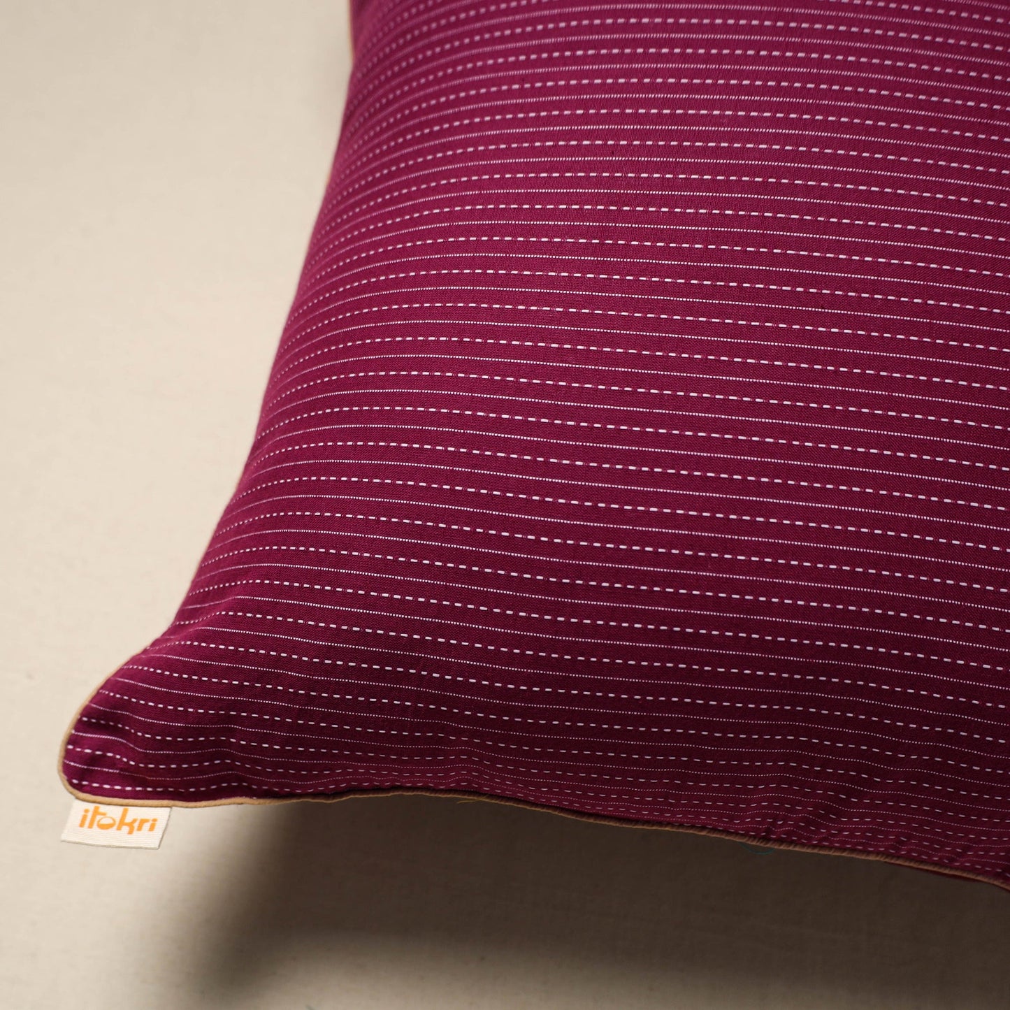 Pink - running stitch plain cotton cushion cover 99