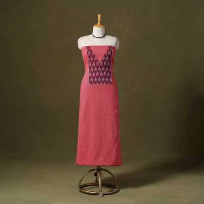 Pink Running Stitch Plain Cotton Unstitched Kurta Material
