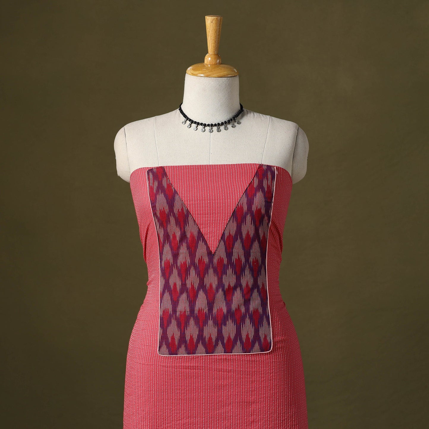 Pink Running Stitch Plain Cotton Unstitched Kurta Material