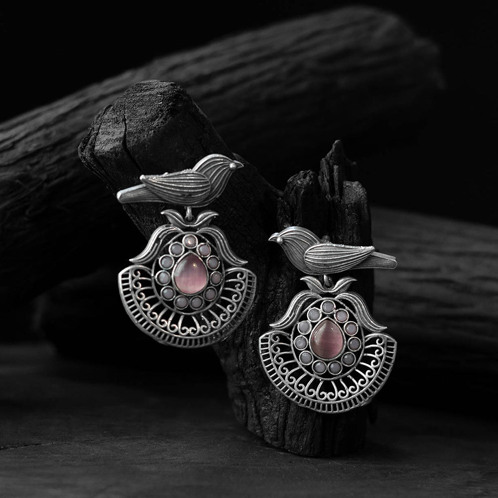 Pink - saanjh bela bird motif oxidised earrings