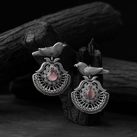 Pink - saanjh bela bird motif oxidised earrings