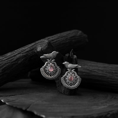 Pink - saanjh bela bird motif oxidised earrings