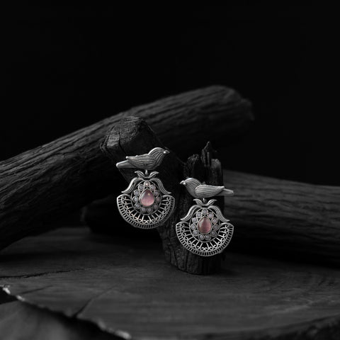 Pink - saanjh bela bird motif oxidised earrings