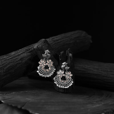Pink - saanjh bela bird oxidised earrings - handcrafted