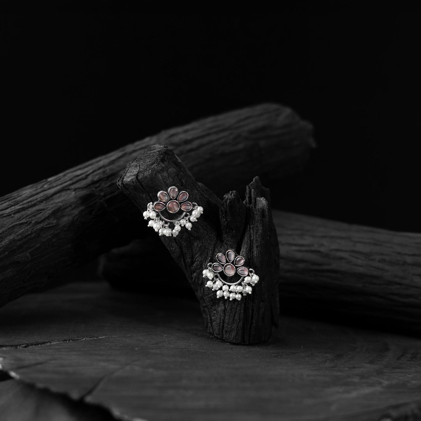 Pink - saanjh bela bloom oxidised earrings - handcrafted