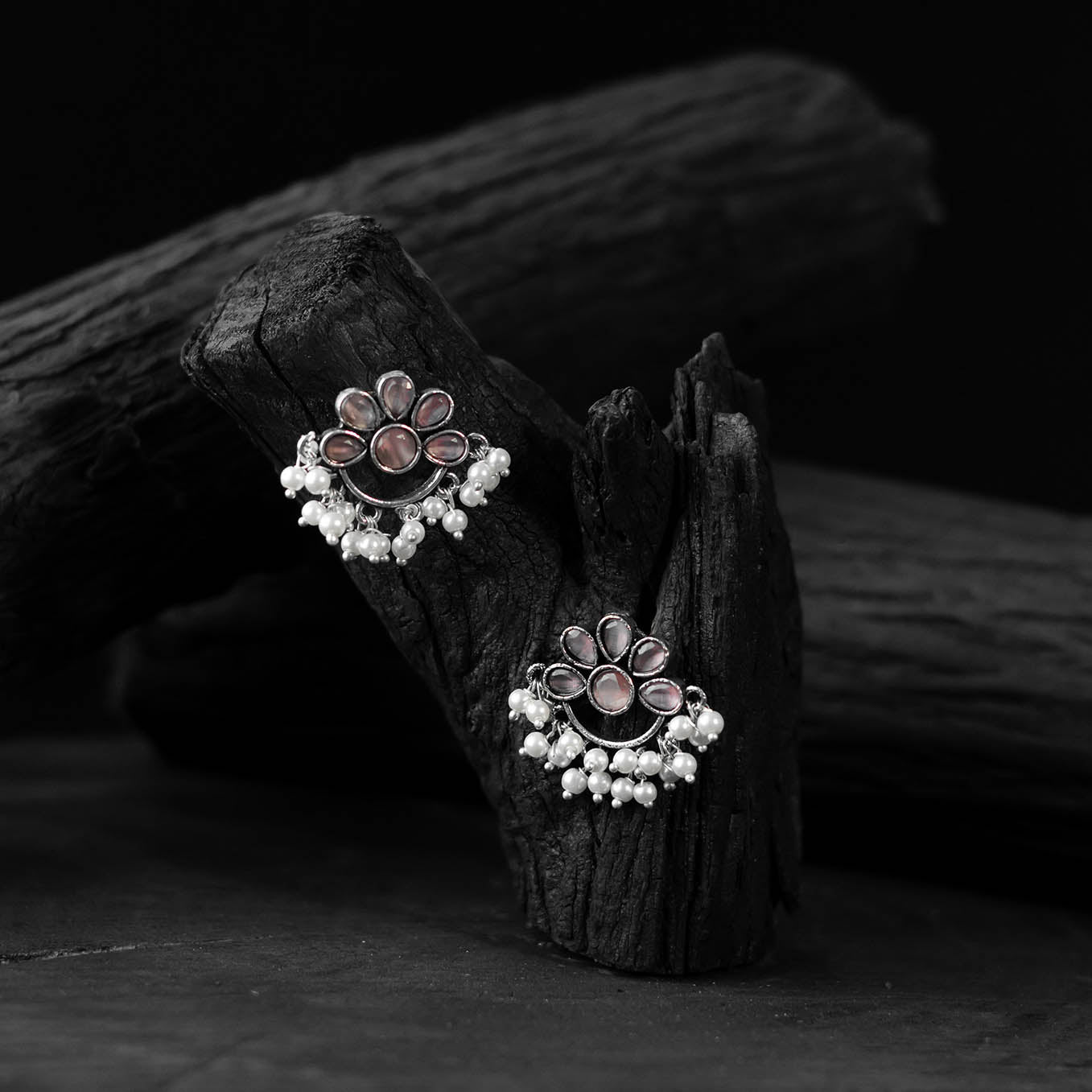 Pink - saanjh bela bloom oxidised earrings - handcrafted