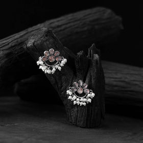 Pink - saanjh bela bloom oxidised earrings - handcrafted