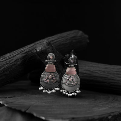 Pink - saanjh bela blossom oxidised earrings - handcrafted