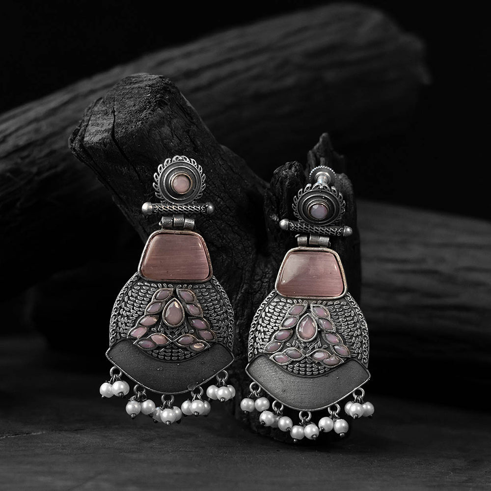 Pink - saanjh bela blossom oxidised earrings - handcrafted