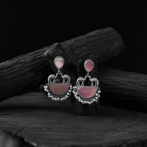 Pink - saanjh bela camel oxidised earrings - handcrafted