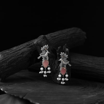Pink - saanjh bela cuckoo oxidised earrings - handcrafted