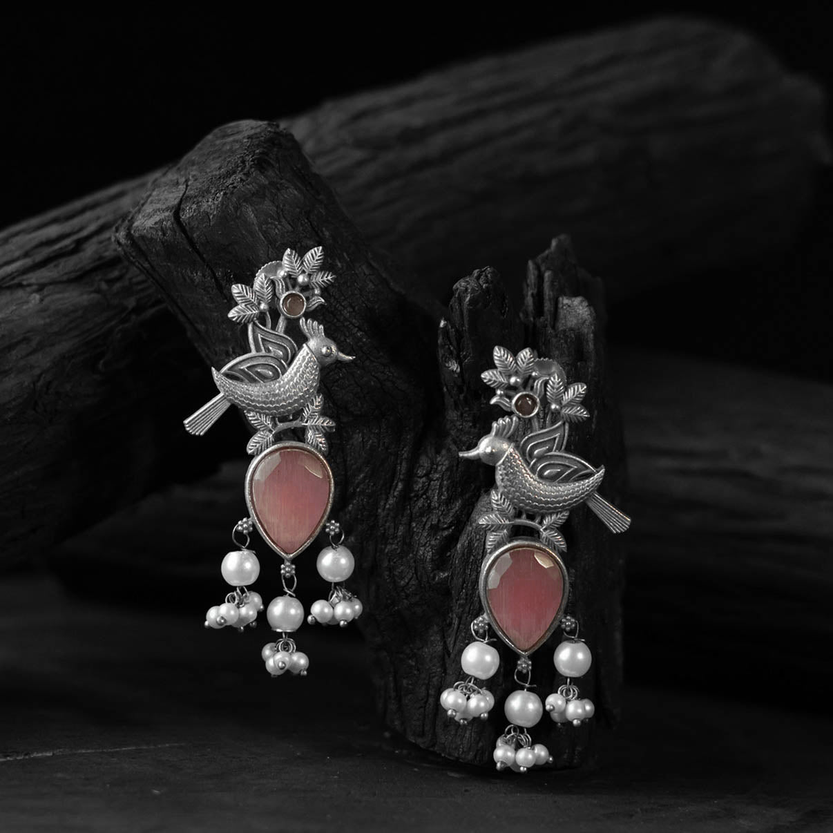 Pink - saanjh bela cuckoo oxidised earrings - handcrafted