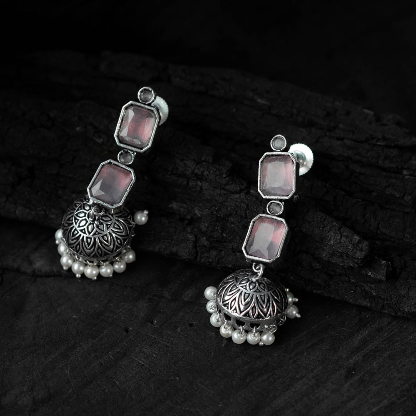 Pink - saanjh bela double layered oxidised necklace set