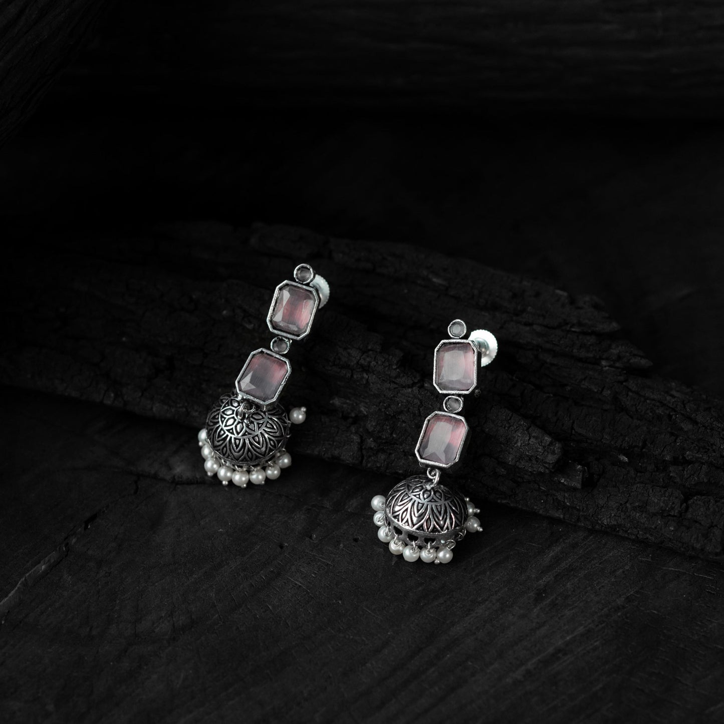 Pink - saanjh bela double layered oxidised necklace set