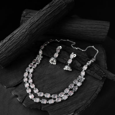 Pink - saanjh bela double layered oxidised necklace set