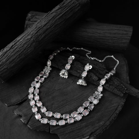 Pink - saanjh bela double layered oxidised necklace set