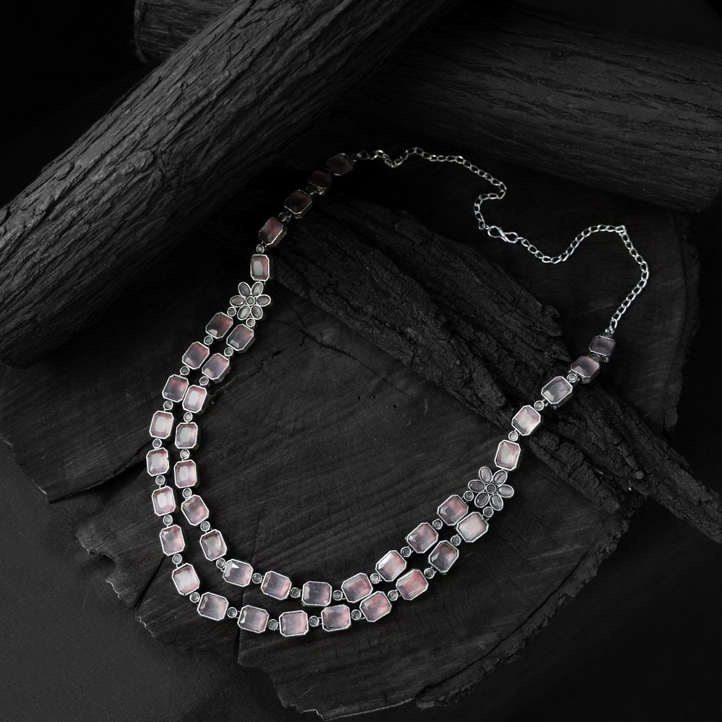 Pink - saanjh bela double layered oxidised necklace set