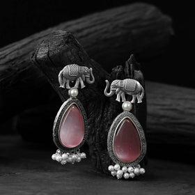 Pink - saanjh bela elephant oxidised earrings - handcrafted