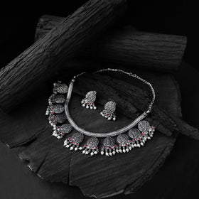 Pink - saanjh bela floral oxidised necklace set