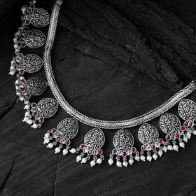 Pink - saanjh bela floral oxidised necklace set